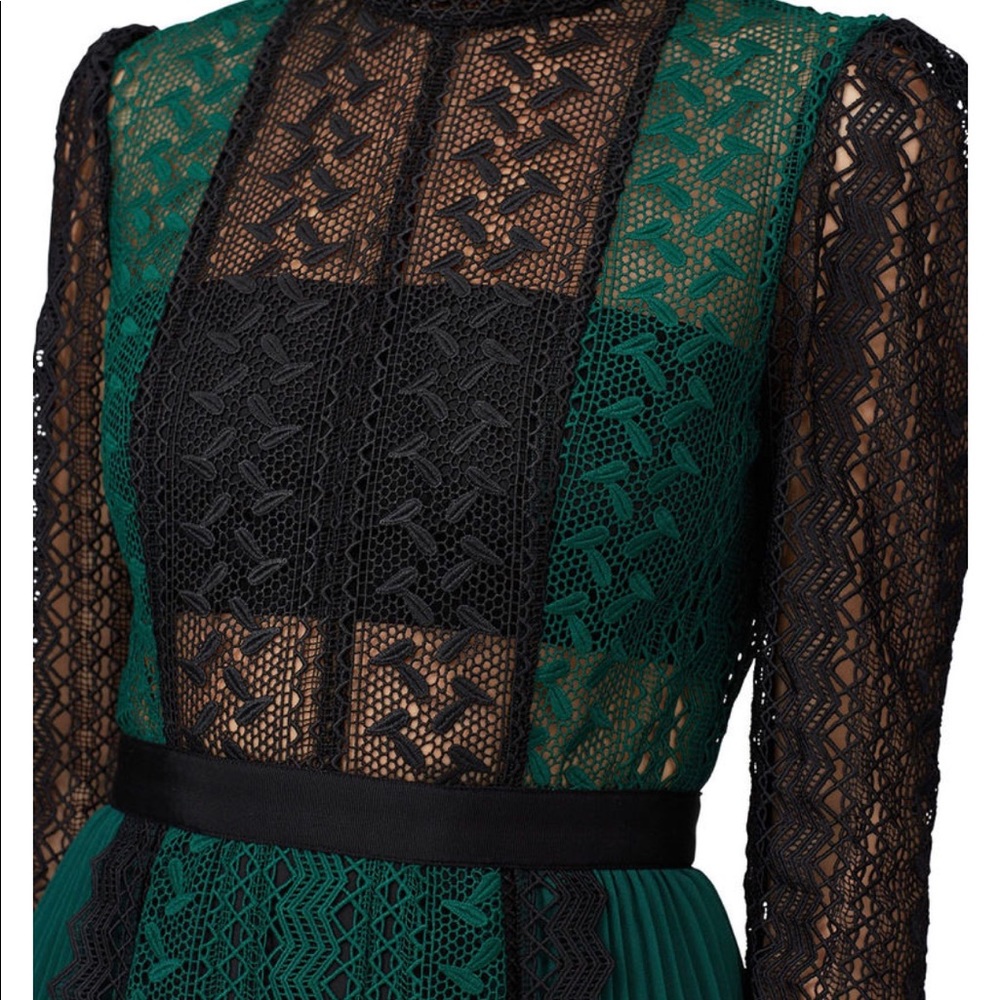 Self Portrait green lace mini dress